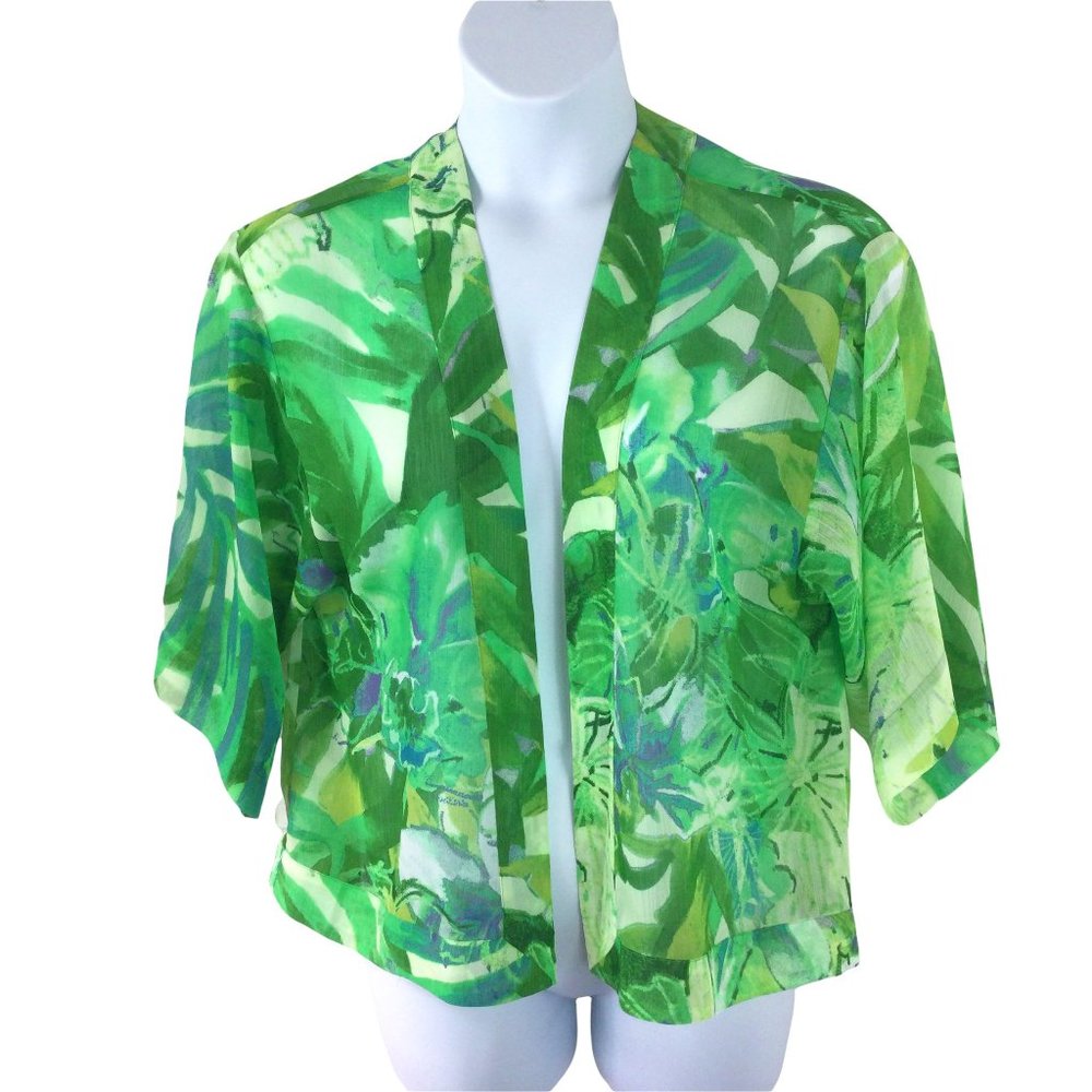 Chico's Travelers Collection‎ Green Floral Open Jacket, Small